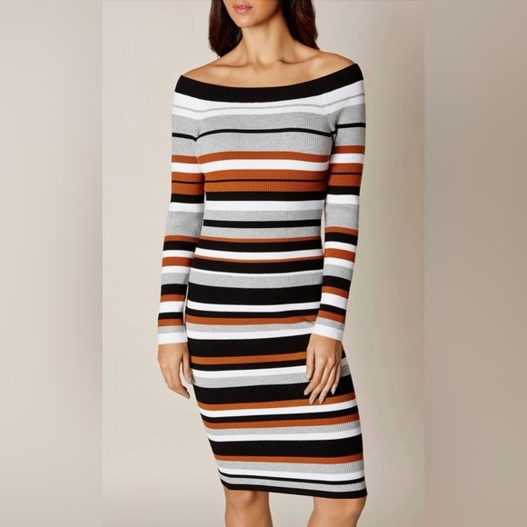 Karen Millen || Women's Boat Neck Sweater Dress Striped Midi Dress Medium - Picture 4 of 14